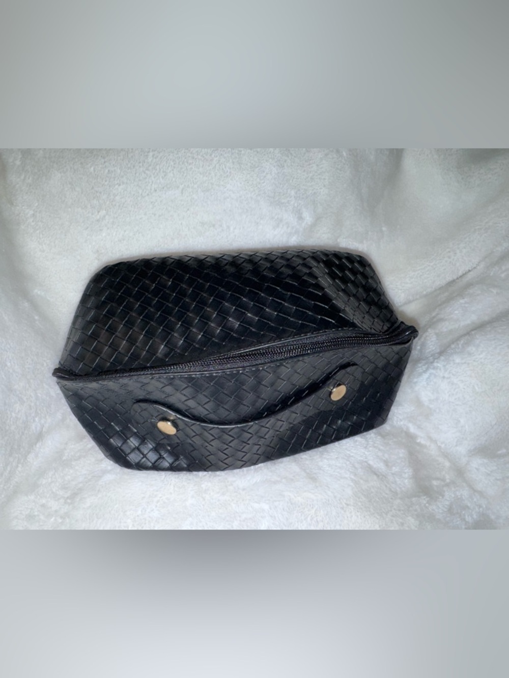 Black Woven Faux Leather Cosmetic Toiletry Bag - NWOT